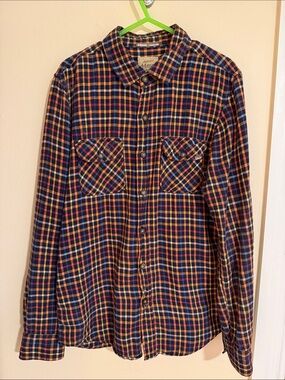 Men's Plaid Button-Down Shirt - Navy, Red & Yellow